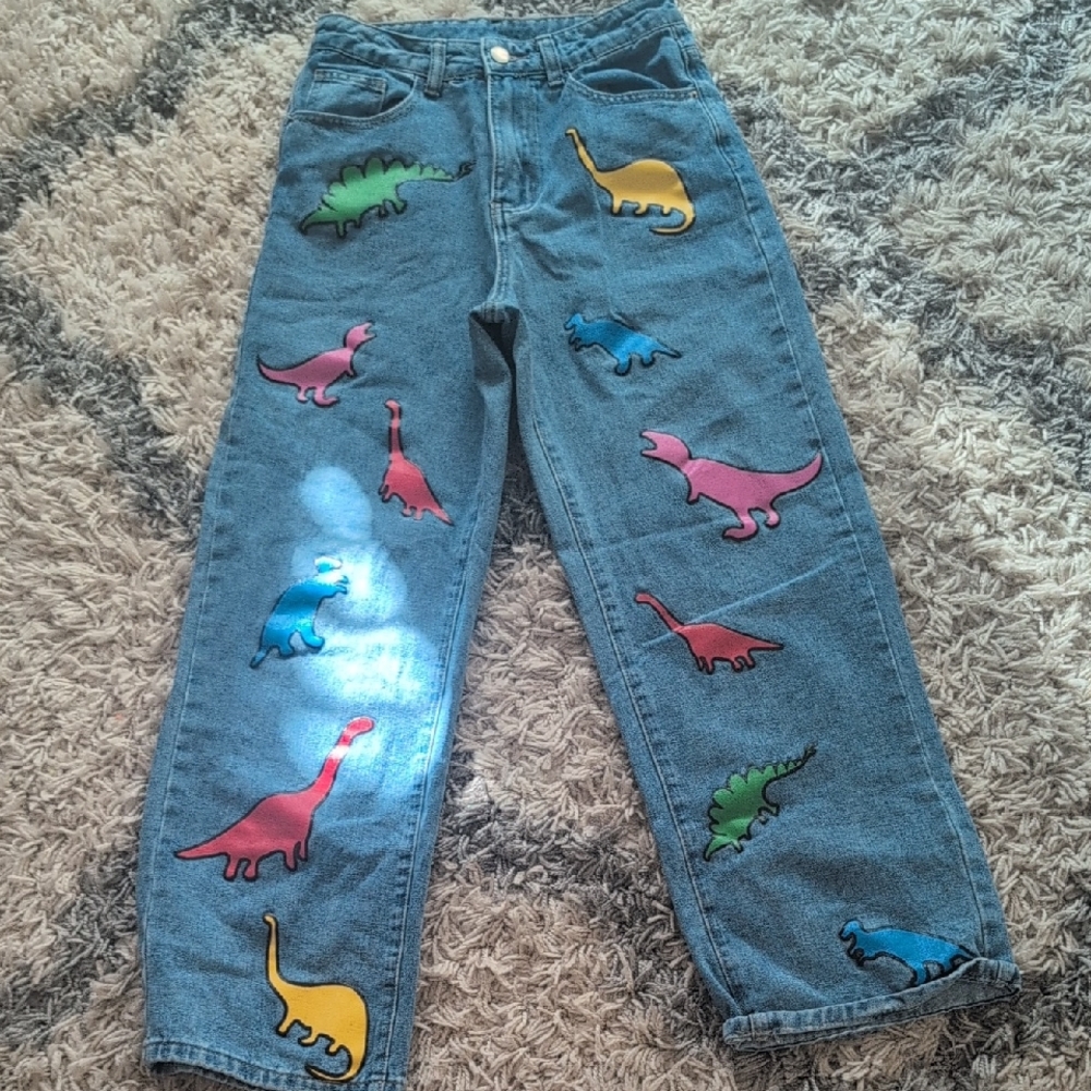 SHEIN Kids Colorful Dinosaur Jeans